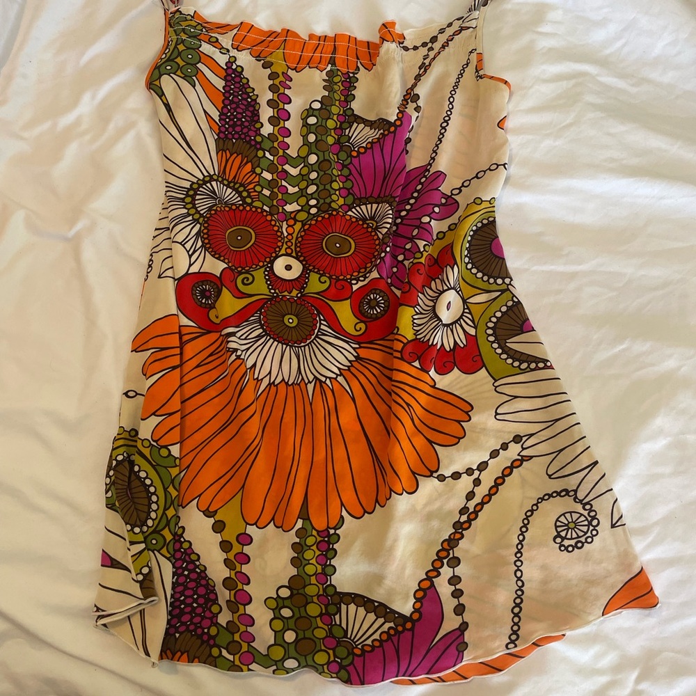 Vintage silk blouse with multi color floral pattern inspired by the show The C.O